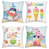 Bonhause Summer Gnomes Cushion Covers 45 x 45 cm Ice Cream Watermelon Coconut Ocean Decorative Throw Pillow Covers for Sofa Couch Bed Home Seaside Decor Set of 4