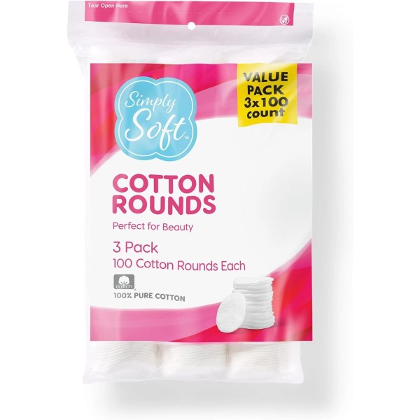 Medline Simply Soft Cotton Rounds (300 Count), 100% Cotton Absorbent