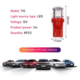 Wevdn 8 PCS LED Light Bulb for Car, T10 Wedge 5SMD 5050 Chips LED Replacement Bulb Kit, Automotive T10 LED Lamp Map Door License Plate Dashboard Courtesy Light, Car Accessories (Red)