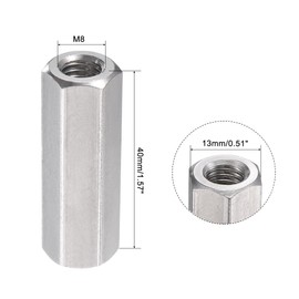 sourcing map M8 x 1.25-Pitch 40mm Length 304 Stainless Steel Metric Hex Coupling Nut, 5-Pack