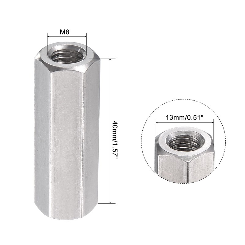 sourcing map M8 x 1.25-Pitch 40mm Length 304 Stainless Steel
