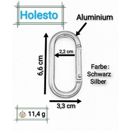 Set of 3 Oval Carabiners, Key Chains, Aluminium Carabiner Hook, Carabiner Set, Small Carabiner Hook, Black, Key Organiser, Carabiner (Silver 66 x 30