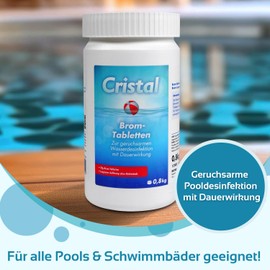 Cristal Bromtabletten 20g - Zuverlässige Wasserdesinfektion ohne Chlor - Langsam rückstandsfrei löslich - Geruchsarme Alternative zu Chlor (1 Stück + Dosierschwimmer)