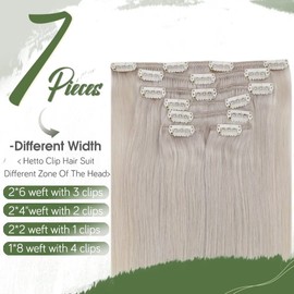 Hetto Clip-In Real Hair Extensions, Blonde Extensions, Remy Human Hair, Clip-In Hair Extensions, #60 Platinum Blonde, 80 g, 30 cm