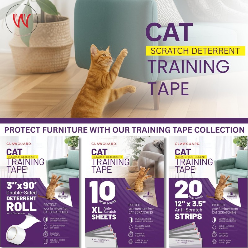 CLAWGUARD Cat Training Tape Strips – 20 Pre-Cut Double-Sided Anti