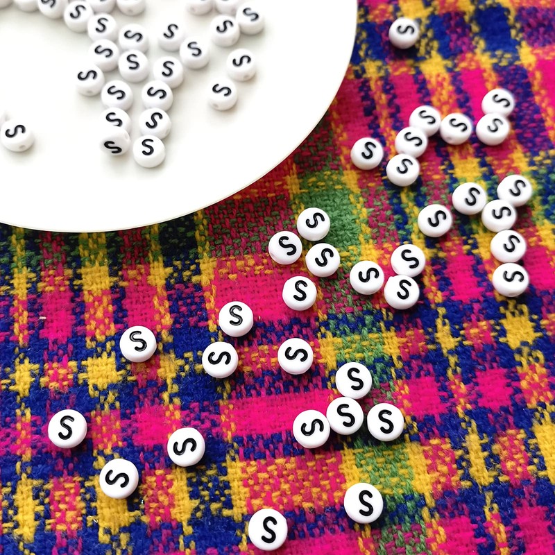 Amaney Letter Beads S 100pcs 7x4mm White Round Acrylic Black