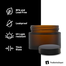 The Bottle Depot - 24 Pack - 1.7 oz Glass Jars with Black Lids - Amber Frosted - 53-400 Neck Finish - UV Rays Protection