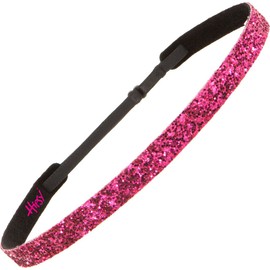 Hipsy Women's Adjustable NO SLIP Skinny Bling Glitter Headband (Hot Pink)