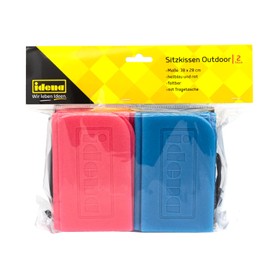 Idena 40613 Outdoor Seat Cushion, 38 x 28 cm, Light Blue/Red, Set of 2, Foldable with Carry Bag, Practical for On the Go