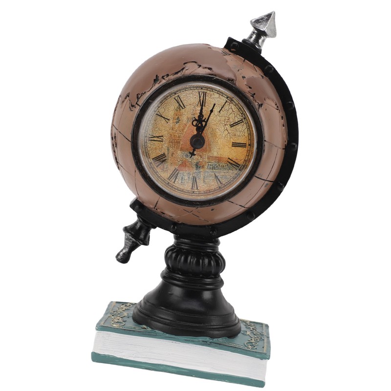 Globe Clock Decorative Desk Ornament Resin World Map Clock with