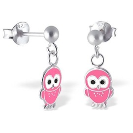 Pink Owl Dangling Earrings - 925 Sterling Silver