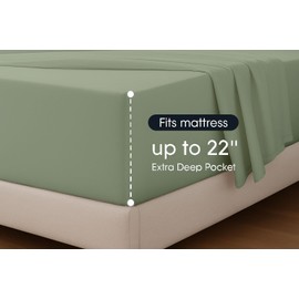 Cottingon 4 Pcs Extra Deep 100% Cotton Bed Sheets Set, Soft and Luxury Bedding Fits Upto 22 Inch Extra deep Pocket with Elastic All Around, King, Sage Solid