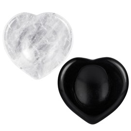 Nupuyai Obsidian & Rock Crystal Heart Thumb Worry Stone Set, 2pcs Natural Healing Crystal Pocket Palm Stone for Anxiety Stress Relief Reiki Therapy