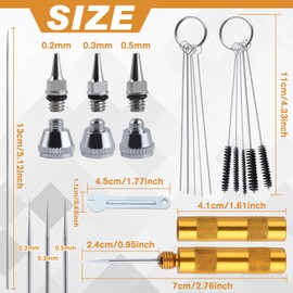 LEONTOOL 21 Pcs Airbrush Nozzle Cap Kit 0.2mm 0.3mm 0.5 mm Airbrush Needle Replacement Parts for Different Spraying Effects, Mini Wrench and Air Brush Cleaning Kit for Air Brush Sprayer Accessories