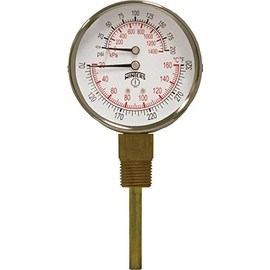 Winters TTD Series Steel Dual Scale Tridicator Thermometer with 2" Stem, 0-200psi/kpa, 3" Dial Display, ±3-2-3% Accuracy, 1/2" NPT Bottom Mount, 70-320 Deg F/C