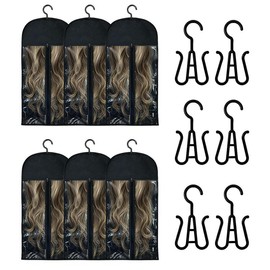 6PCS Wig Storage Bags with Hanger, 23.6" x 11.8"Wig Storage for Multiple Wigs,Breathable and Easy Carry Home Hair Travel Use:_Black_6 PCS