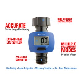 Corvid Water Flow Meter with Brass Inlet Metal Thread, Measure Gallon/Liter Consumption and Flow Rate for Outdoor Garden Hose Watering, RV Water Tank Filling, Lawn Sprinkler and Nozzle Sprayer