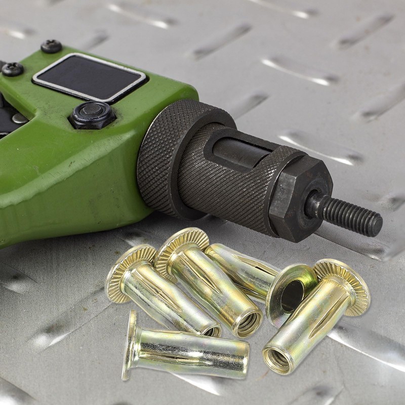 sourcing map Multi-Grip Rivet-Nut, M6 Pre-Bulbed Shank Carbon Steel Color-Zinc-Plated