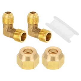 PATIKIL 90 Degree Elbow Brass Pipe Fittings, 2 Pcs 3/8" Male Flare x 3/8" NPT Male Thread Tubing Fitting Adapter Connector Tube Elbow Converter with 3/8" Brass Flare Nut and PTFE Tape