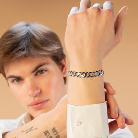 QUADRI - Extra Shiny Cuban Link Bracelet for Men 10mm in 925 Sterling Silver Italian Diamond-Cut - 8 Inch - Premium Quality - Gift Box Included