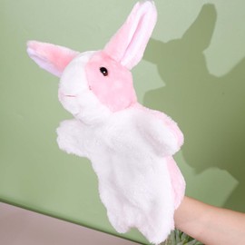 Bunny Hand Puppets Rabbit Plush Animals Toys for Kids Imaginative Pretend Play Storytelling (Pink)