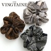 VINGTAINE HS-127-BE Botanical Pattern Scrunchie, Simple, Casual, Daily Chiffon Hair
