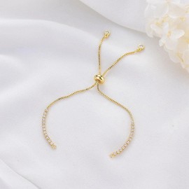 Unbranded 1PC 18K Gold Plated Chain Bracelet, CZ Pave Adjustable Length GZX620-5783