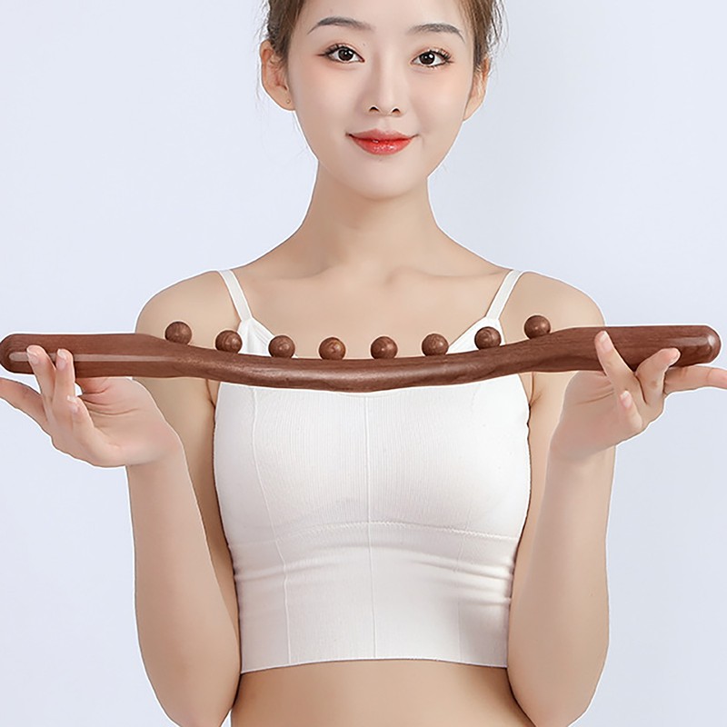 Wooden Gua Sha Stick Double Row 20 Beads Trigger Point