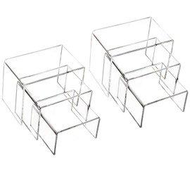 Clear Acrylic Display Risers, 2 Sets of 3 Showcase Shelf for Figures, Buffets, Cupcakes and Jewelry Display Stands, with Sticky Protective Film
