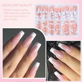 144PCS Nude French False Nails, 72PCS Long Square French False Nails & 72PCS Short Square False Toenails, Reusable False Nail Tips Extensions for Home DIY (Nude)
