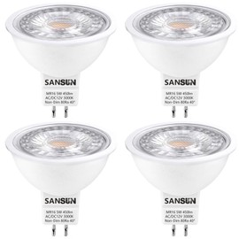 SANSUN 5W MR16 LED Landscape Light Bulbs, Low Voltage 12V Outdoor Landscape Spotlight and Indoor Track Light, GU5.3 Bi-Pin Base, Soft White 3000K, Non-Dimmable, (Pack of 4)