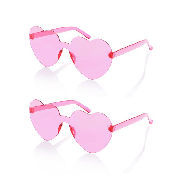 FEISEDY 2 Pack Rimless Heart Shaped Sunglasses Party Glasses Disco
