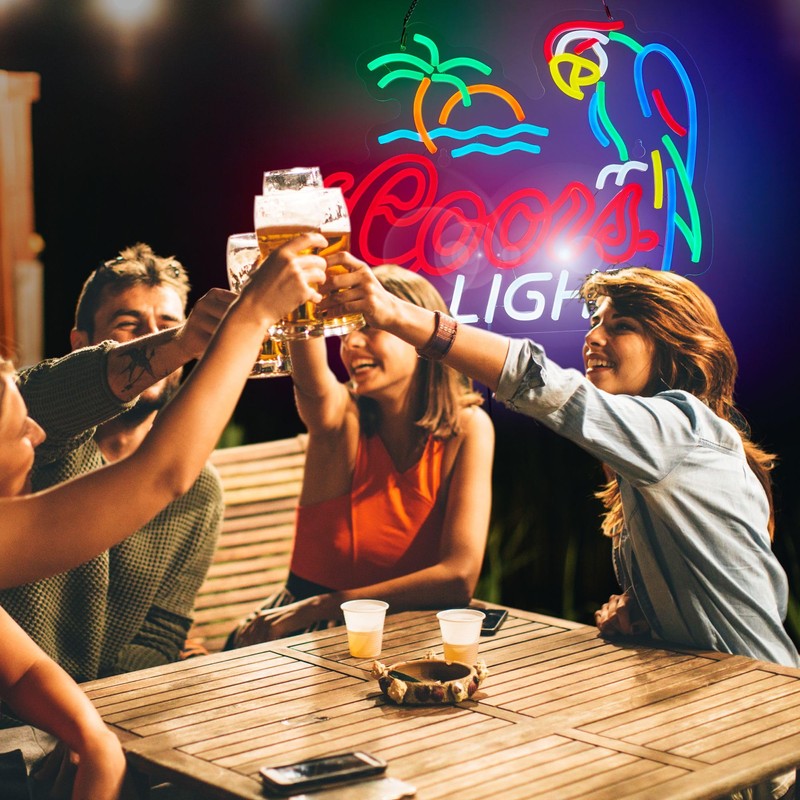Beer Neon Sign for Wall Décor Palm Tree Parrot Crs