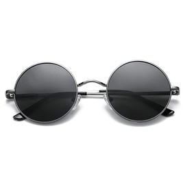 COASION Retro Small Round Polarized Sunglasses for Women Men Circle UV400 Sun Glasses (Gunmetal Frame/Grey Lens)