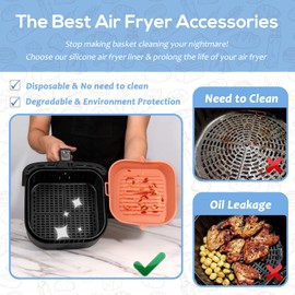 [2 Pack] Silicone Air Fryer Liners Square - Reusable Airfryer Silicone Basket - Easy to Clean Air Fryers Silicone Pot for 5.8 to 8 Qt Large Air Fryer Baking Tray Oven Accessories, 8.5 Inch
