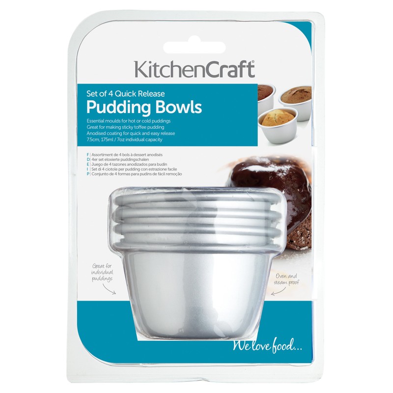 KitchenCraft Mini Pudding Moulds, Anodised Aluminium, 7.5 cm, Set of