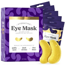 DERMORA Golden Glow Under Eye Patches | Rejuvenating Treatment | Dark Circles, Puffy Eyes, Refreshing, Revitalizing, Travel, Wrinkles | 20 Pairs Eye Gels