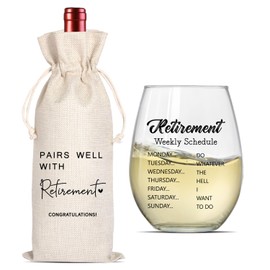 Retirement Wine Glass Gift Set - Funny Wine Cup for Women & Men, Retirement Party Decor, Coworker Leaving Gift, Boss Retired Present, Funny Retired Gifts for Friend (Clear-Wine Glass&Wine bag)