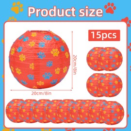 AHLIISSU 15Pcs Dog Paw Print Paper Lanterns, 8 Inch Animal Paw Prints Themed Round Hanging Lanterns Dog Paw Party Supplies for Birthday Party Decorations