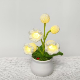 Lily of Valley Lamp Crochet Artificial Flowers with Night Lights Fake Lily of Valley Included Pots Cute, Home Decor Office Desk Bedroom DecorationFaux Plants Indoor,Handmade (Small)