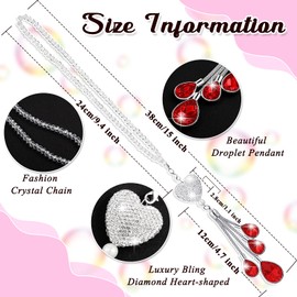 Frienda Bling Heart Diamond Car Charms Car Accessories for Women, Crystal Car Rear View Mirror Charms Car Decoration Lucky Hanging Interior Ornament Pendant Gifts for Women Driver(Red,9.8 Inch)