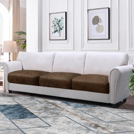 Imnopqr Couch Cushion Covers Leather Look Sofa Covers for 3 Cushion Couch Individual Seat Cushion Covers Stretch Slipcovers Sets Furniture Protector, Pets Friendly(3PCS Sofa Cushion Covers, Brown)