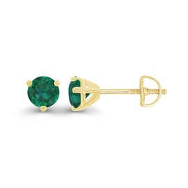Yellow Gold Plated 925 Sterling Silver 4mm Round 3 Prong Martini Set Created Green Emerald May Birthstone Screwback Stud Earrings