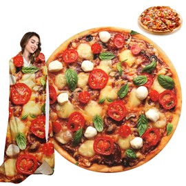 Outivity Realistic Pizza Blanket Adult Size, 71 inch Funny Food Blanket, Soft Plush Round Novelty Blanket for Bed Couch or Travel