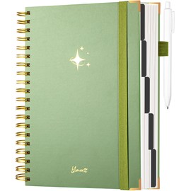 Yoment Leather Spiral Notebooks for Work Thick 5 Subject Notebook College Ruled with Dividers 360 Pages B5 Hardcover Lined Journals for Women Men Writing, Green