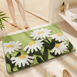 Loismood Floral Bath Mat Cute Quick Drying Carpet Machine Wash and Non Slip Bath Rug for Sink, Bedroom and Shower (30"x17", Daisy)