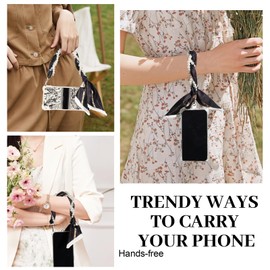 XODITO Phone Charms Strap for Women Beautiful Silk Like Scarf Pearl Phone Wrist Strap Anti Dorp Cellphone Wristlet (Black Gold)