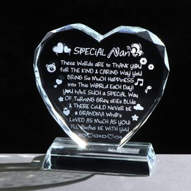 Glass Sign Cute Grandma Gifts from Grandson Granddaughter, Heart Shaped Birthday Keepsake with Love Quotes, Novelty Presents for Nan,Nana on Christmas