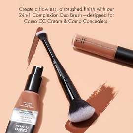e.l.f. Cepillo Complexion Duo, cepillo de maquillaje para aplicar base y corrector, crea un acabado aerógrafo, hecho con cerdas veganas y libres de cr