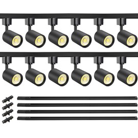 VANoopee 12-Light LED Track Lighting Kit with 13FT H Type Track Lighting Rail, Dimmable LED Track Light Heads Modern Kitchen Track Lighting Fixtures Ceiling Spot Light 3000K 24° CRI90+ 10W 800lm Black